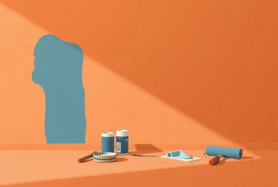 Outils de peinture disposés dans l'ordre des étapes du chantier