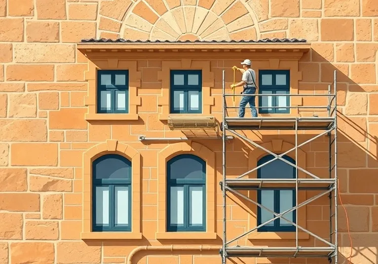 Ravalement de façade en pierre, nettoyage et application d'enduit