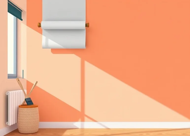 Pose de papier peint, rouleau et brosse à maroufler